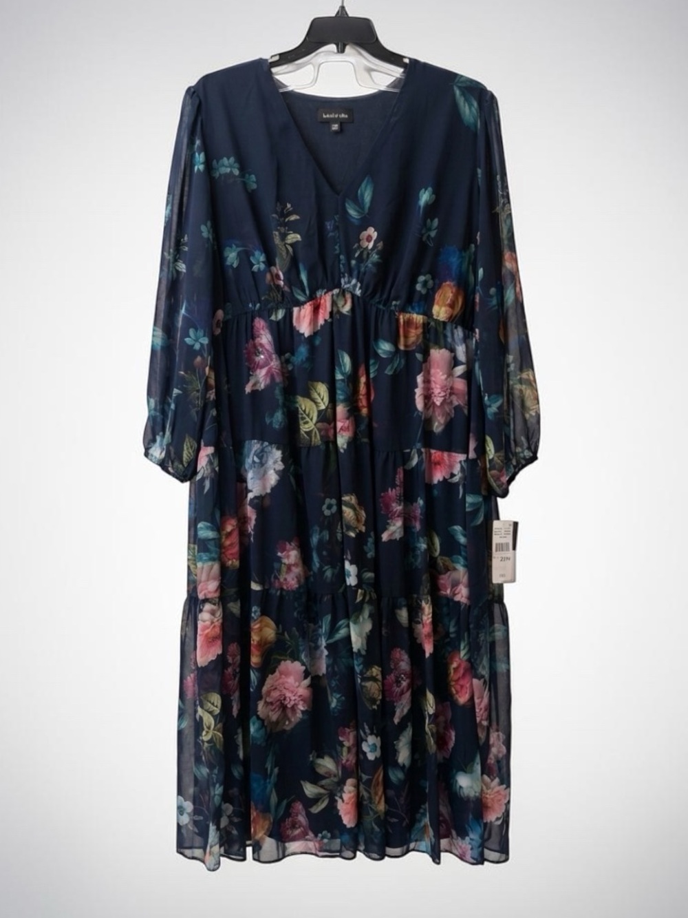 Isabel & Nina Long-Sleeve Floral Chiffon Maxi Dress- Size 22W